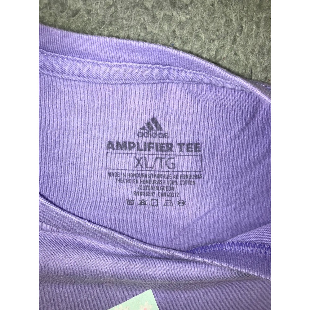 Adidas Amplifier Tee Shirt Womens XL Purple Floral Logo Athletic Sporty Gym Tee - Picture 3 of 12